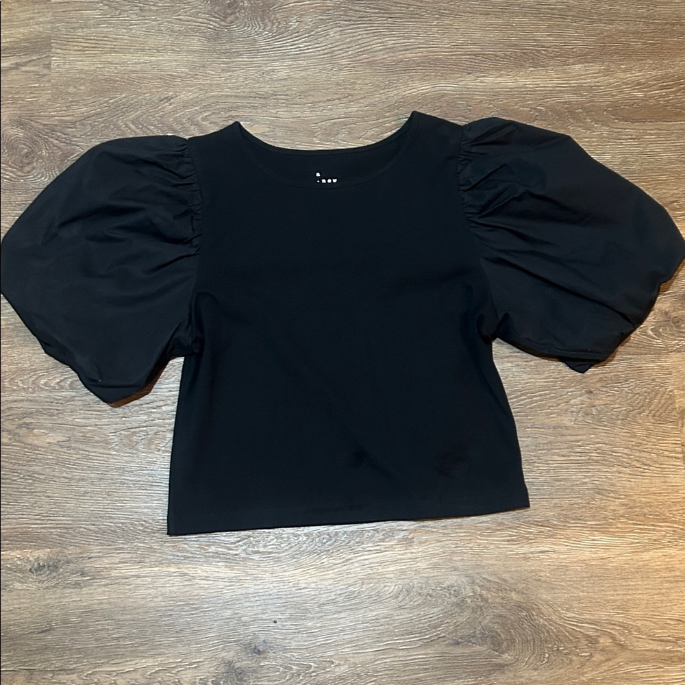 a new day Black Puff Sleeve Blouse - Picture 2 of 7